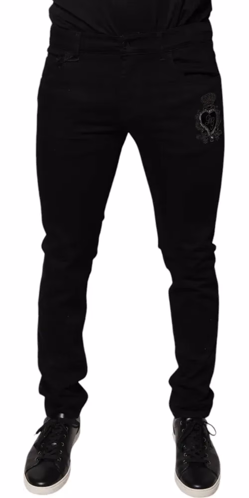 Dolce & Gabbana Black DG Crown Logo Cotton Skinny Denim Jeans