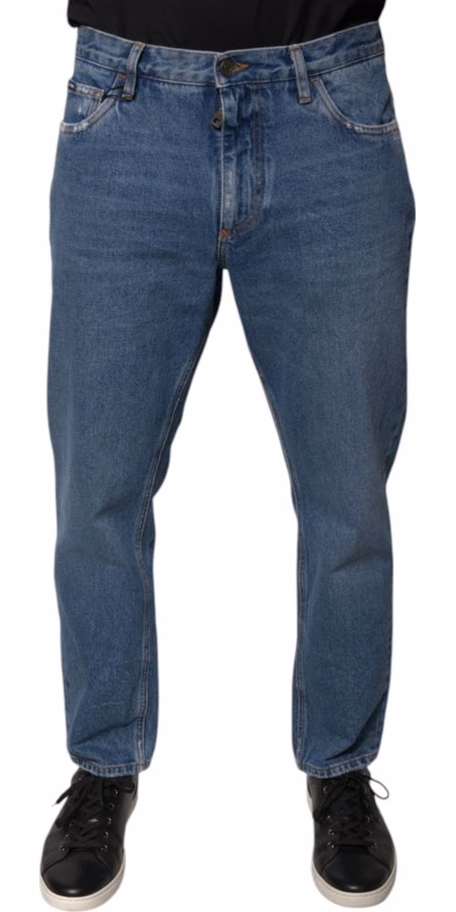 Dolce & Gabbana Blue Cotton Logo Men Loose Denim Jeans