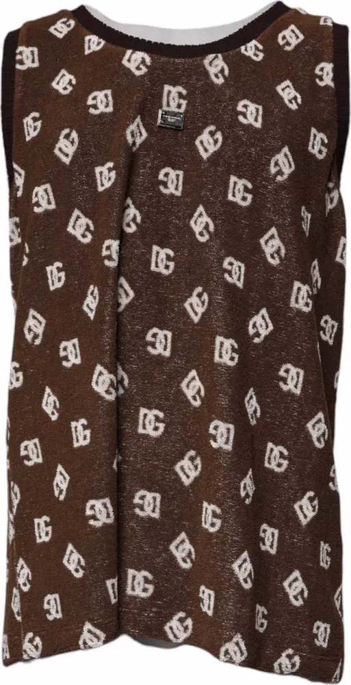 Dolce & Gabbana Brown Logo Monogram Cotton Crew Neck T-shirt