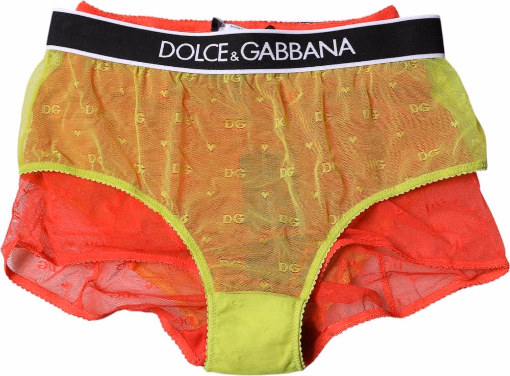 Dolce & Gabbana Red Yellow Tulle Mid Waist Panty Underwear
