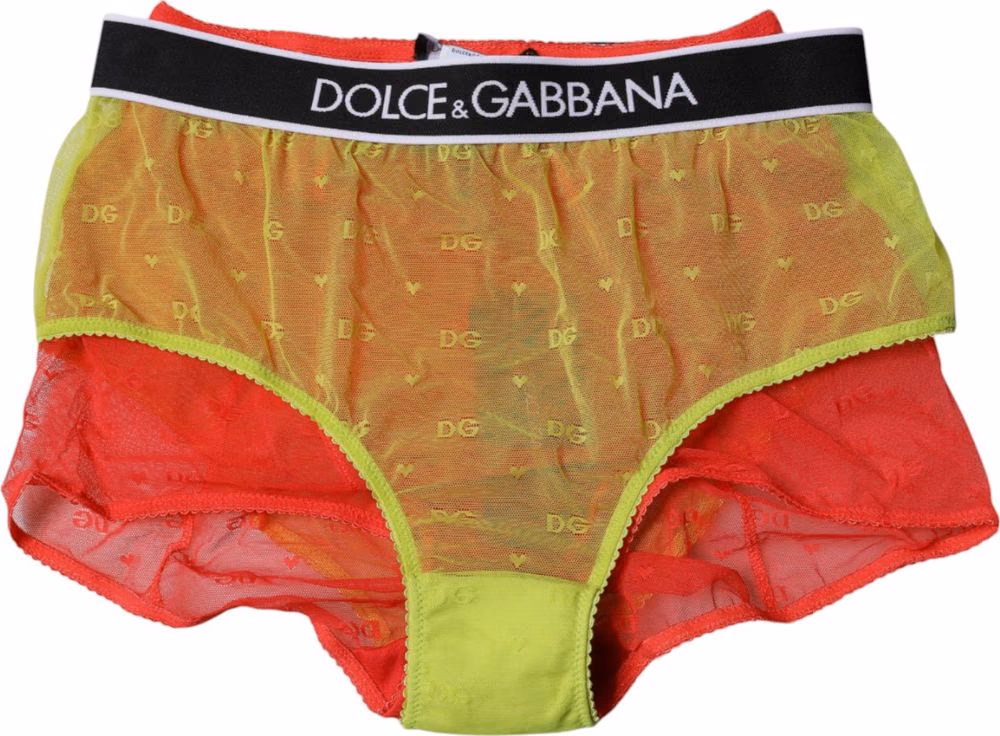 Dolce & Gabbana Red Yellow Tulle Mid Waist Panty Underwear