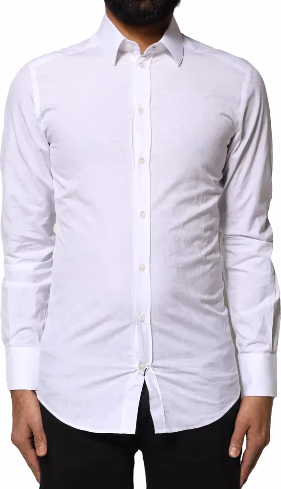 Dolce & Gabbana White GOLD Cotton Long Sleeves Dress Shirt