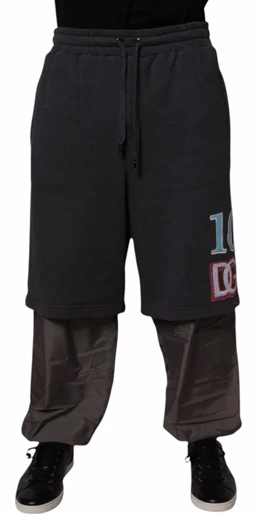 Dolce & Gabbana Dark Gray Cotton Layered Straight Sweatpants Pants
