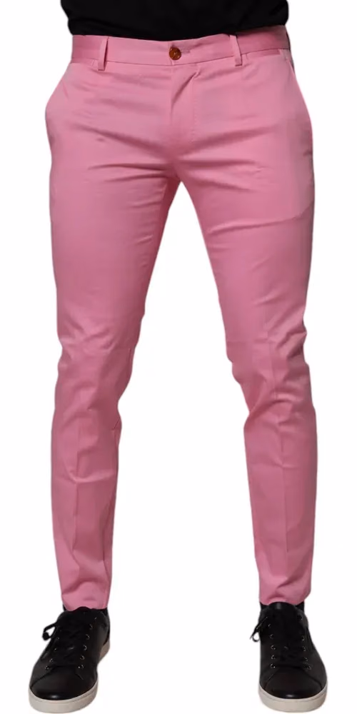 Dolce & Gabbana Pink Cotton Slim Fit Men Dress Formal Pants