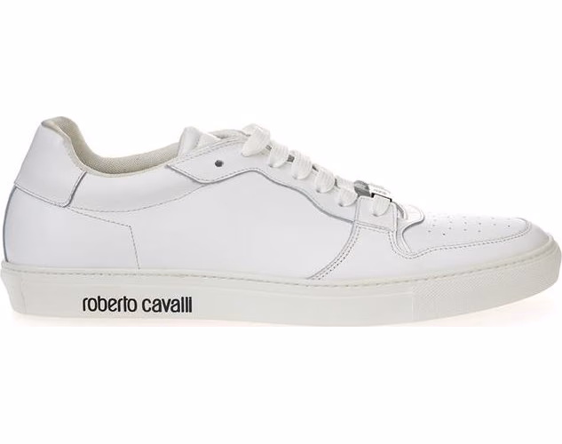 Roberto Cavalli White Leather Low Top Sneakers
