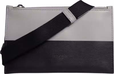 Black White Leather Logo Embossed Crossbody Bag