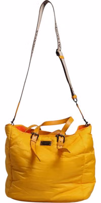 Yellow Orange Nylon Logo Plaque Hand Shoulder Duffle Bag