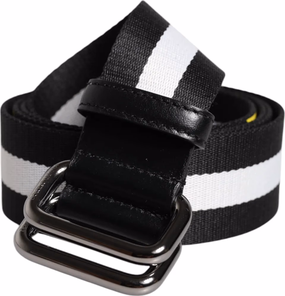 Dolce & Gabbana Black Yellow Logo Striped Metal Buckle Belt