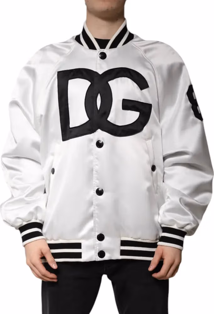 Dolce & Gabbana White DG Logo Polyester Jersey Bomber Jacket