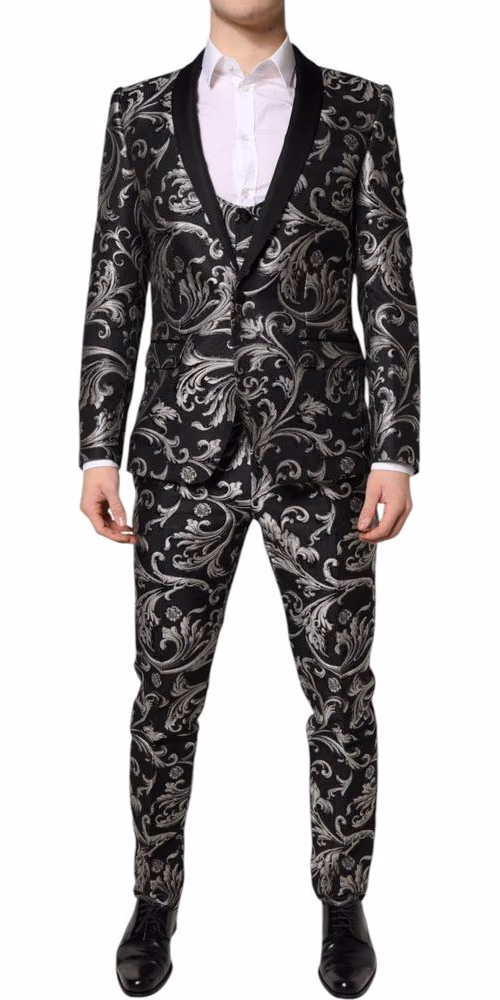 Dolce & Gabbana Black Gray MARTINI Jacquard Men 3 Piece Suit