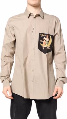 Beige Pin Up Print MARTINI Men Casual Shirt