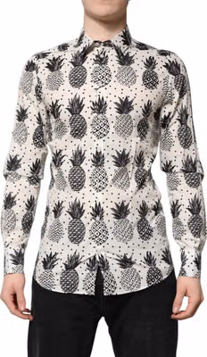 White Pineapple Print Long Sleeve GOLD Shirt