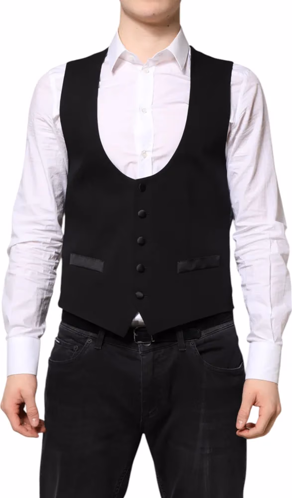 Dolce & Gabbana Black Wool Waistcoat Dress Formal Vest