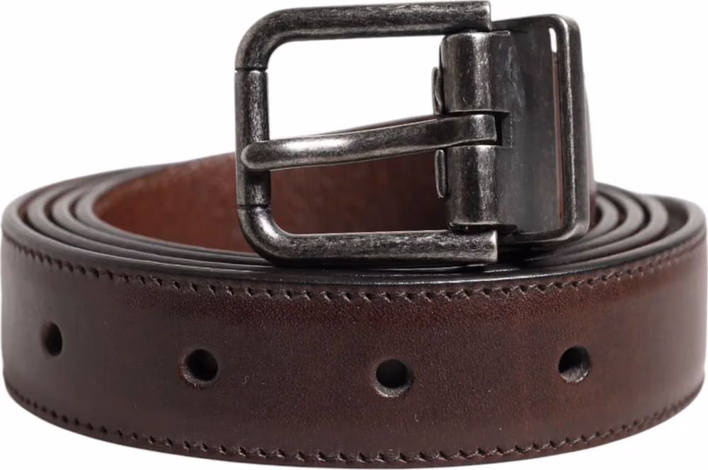 Dolce & Gabbana Brown Classic Calf Leather Metal Buckle Belt
