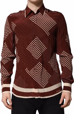 Maroon Dotted Silk Long Sleeve Casual Shirt