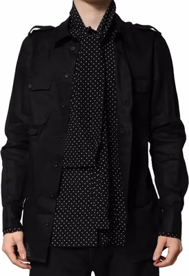 Black Polka Dot Linen Silk Men Casual Shirt