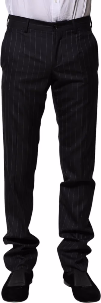 Dolce & Gabbana Black Wool Striped Formal Pants