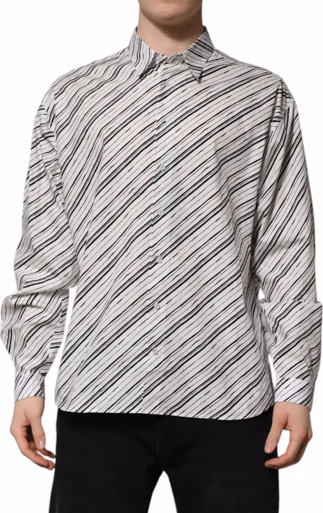 Dolce & Gabbana White Striped Long Sleeves Men Formal Shirt