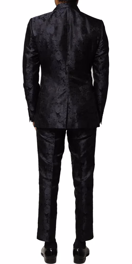 Dolce & Gabbana Dark Gray Black Jacquard 3 Piece Single Breasted Suit
