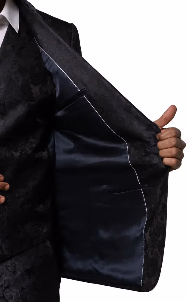 Dolce & Gabbana Dark Gray Black Jacquard 3 Piece Single Breasted Suit