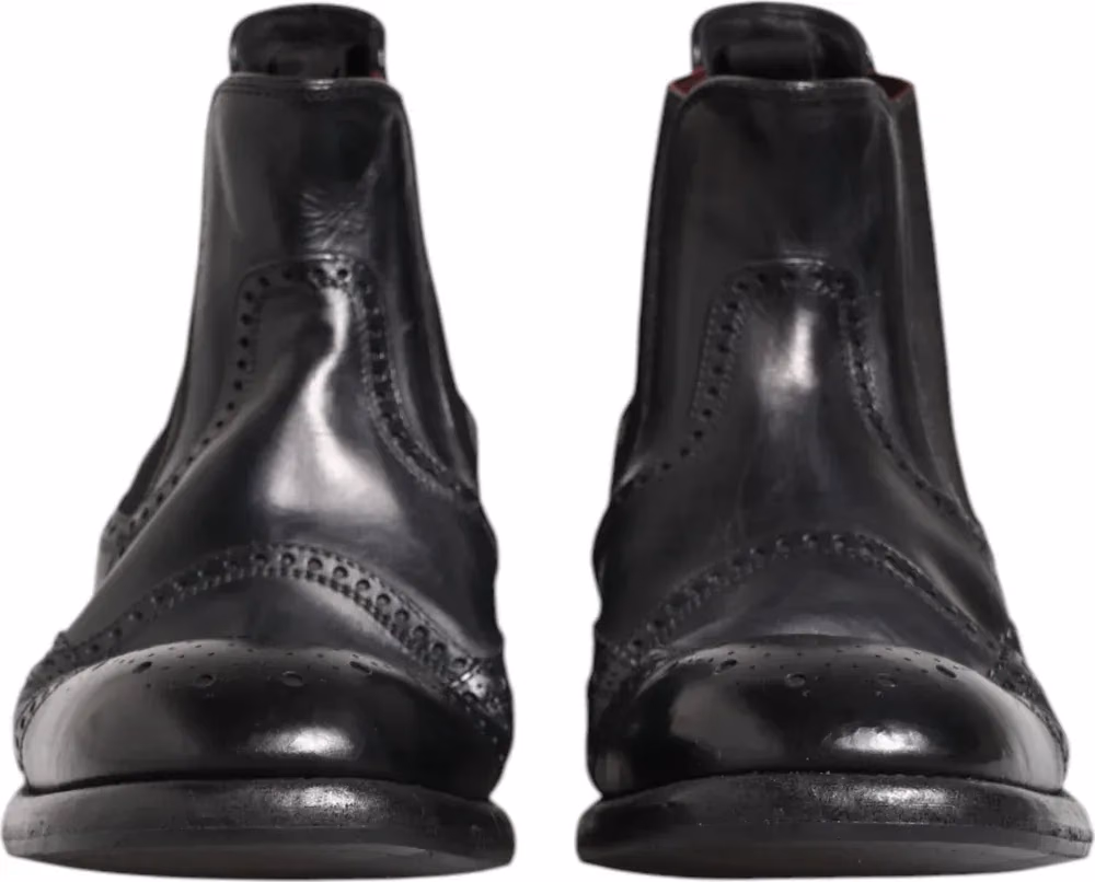 Dolce & Gabbana Black Leather Ankle Boots Slip On Shoes