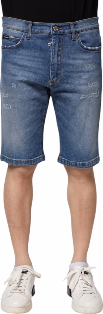 Dolce & Gabbana Blue Cotton Stretch Men Denim Bermuda Shorts