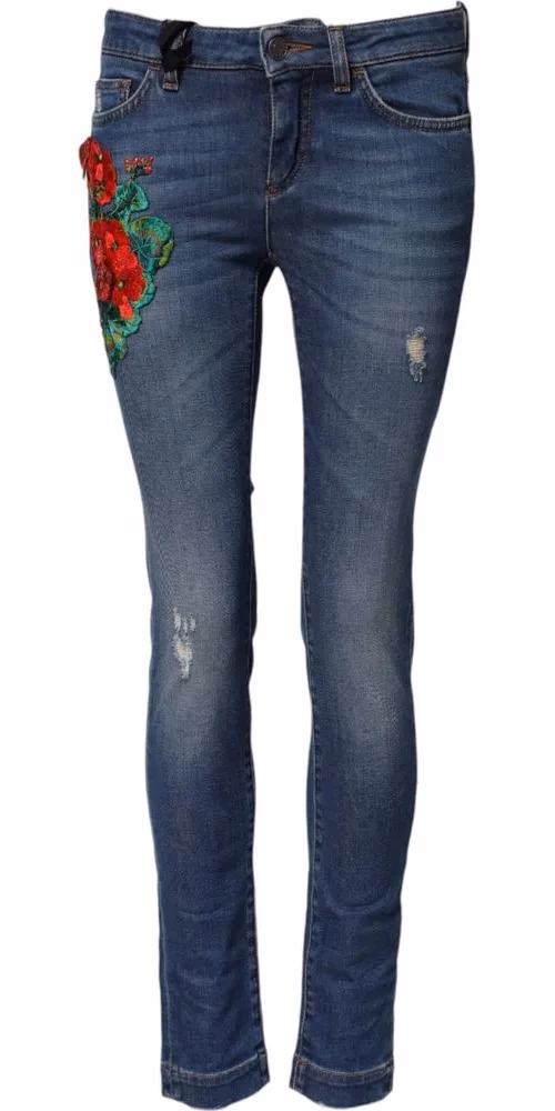 Dolce & Gabbana Blue Cotton Low Waist Skinny Denim Jeans