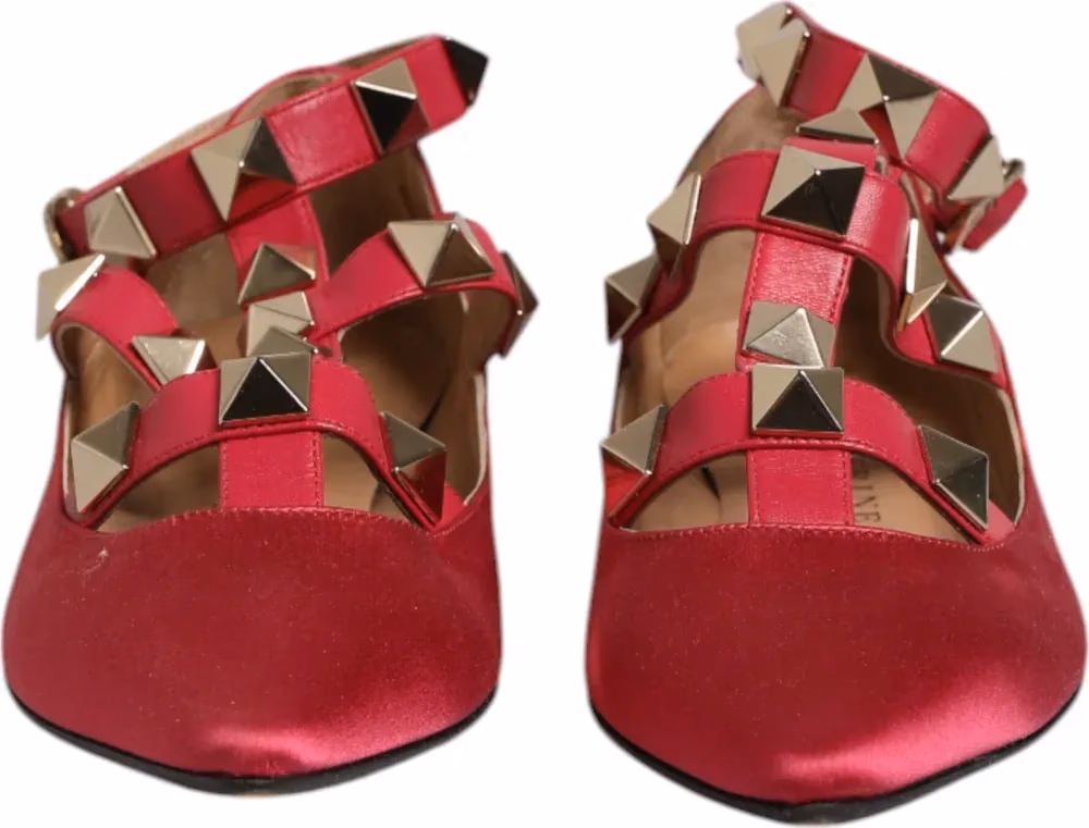 Prosperine Red Gold Studded Pointed Toe Ballet Flats Shoes