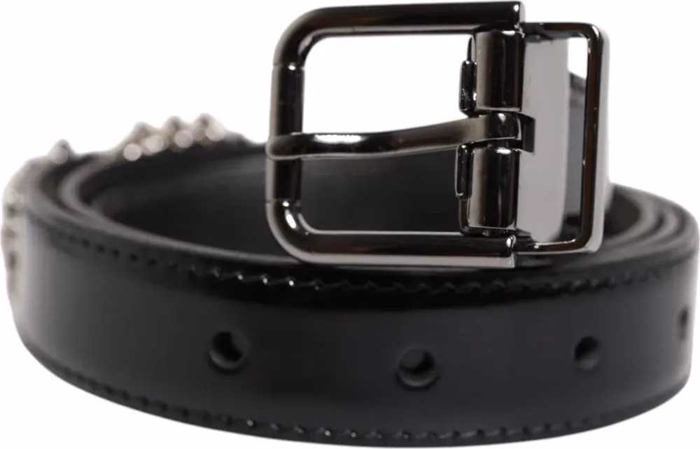 Dolce & Gabbana Black Embellished Metal Logo Buckle Belt
