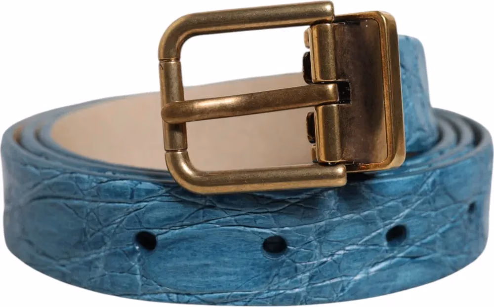 Dolce & Gabbana Blue Leather Classic Gold Metal Buckle Belt