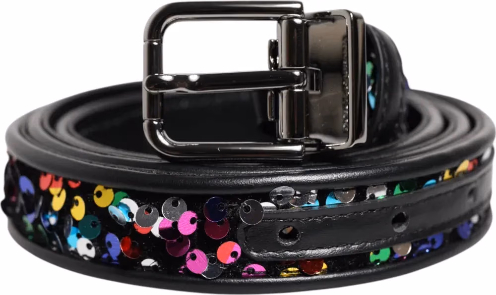 Dolce & Gabbana Black Sequin Embellished Metal Buckle Belt