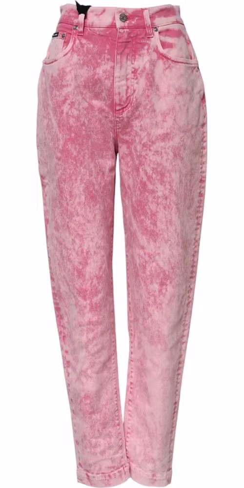 Dolce & Gabbana Pink Tie Dye High Waist Tapered Denim Jeans
