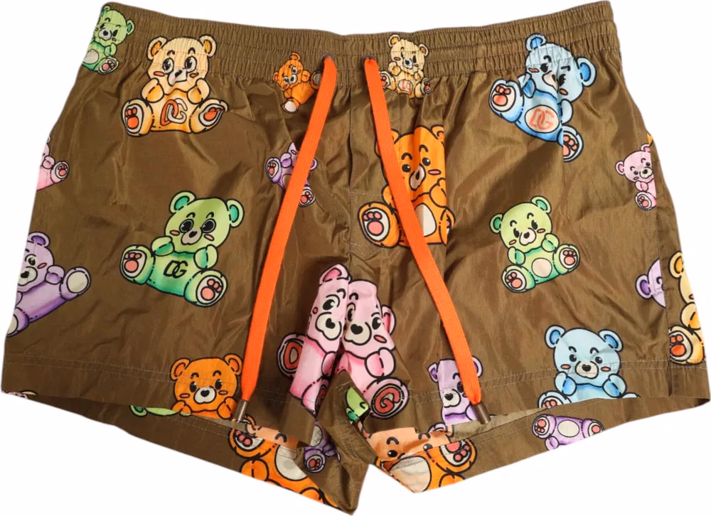 Dolce & Gabbana Brown Multicolor Teddy Bear Men Shorts Swimwear
