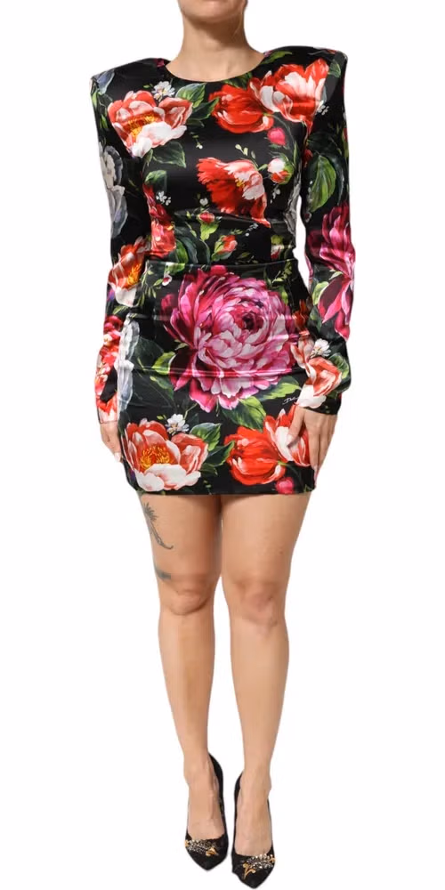 Dolce & Gabbana Black Floral Fiori Pittorici Mini Bodycon Dress