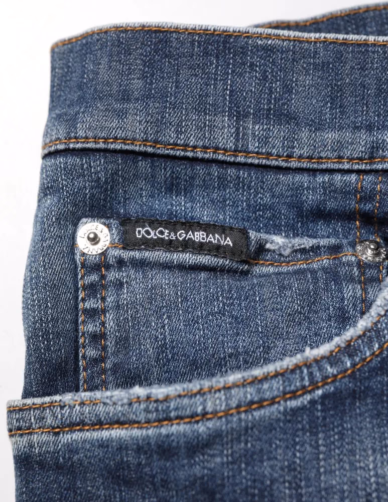 Dolce & Gabbana Dark Blue Washed Running Ripped Denim Jeans