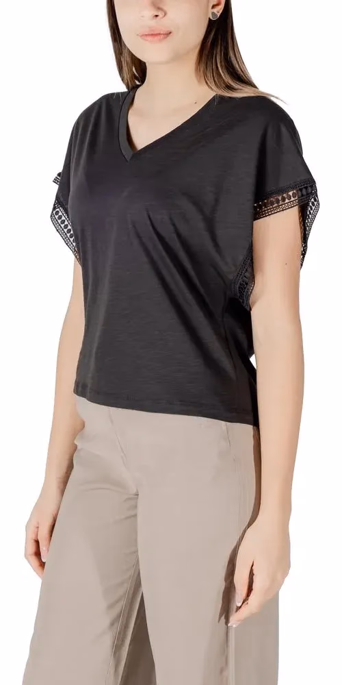 ICHI Black Cotton T-Shirt