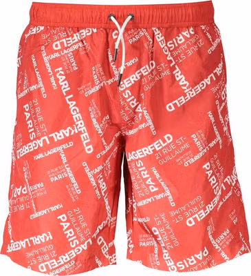 Red Polyester Men Swimwear