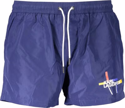 Blue Polyester Men's Swim Boxer
