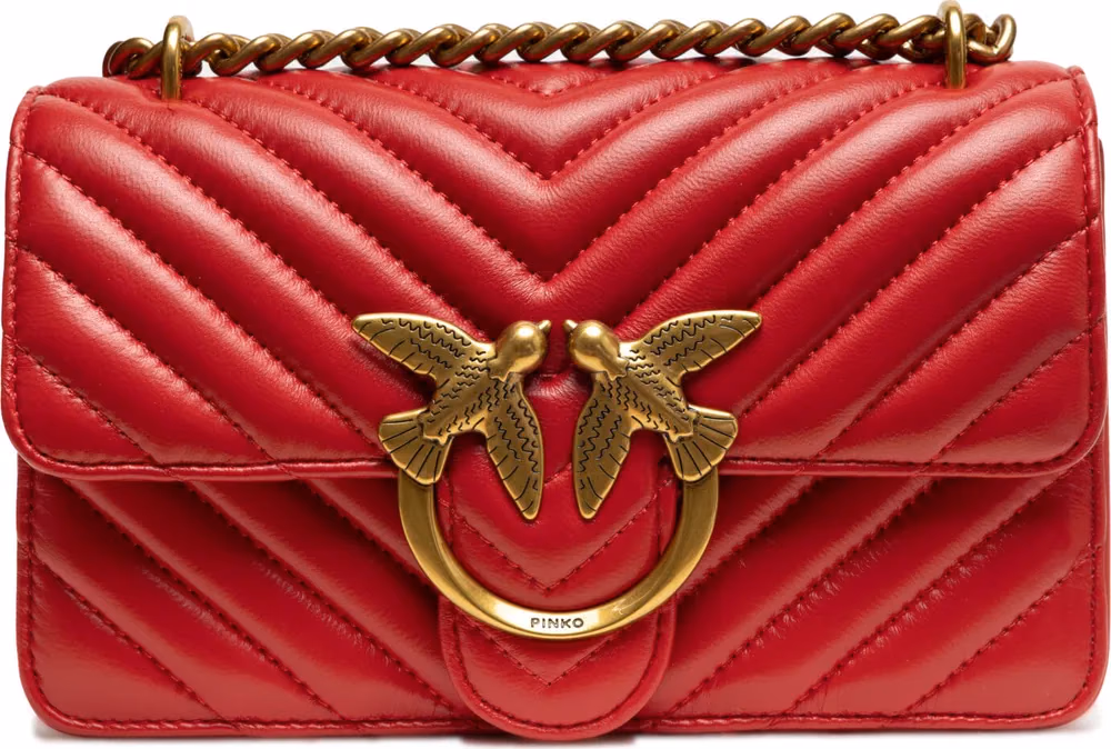 PINKO Red Leather Love One Mini Shoulder Bag