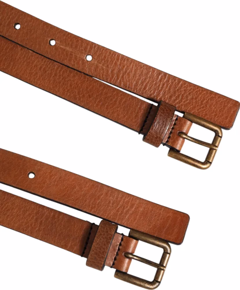 Dolce & Gabbana Brown Double Strap Leather Gold Buckle Belt