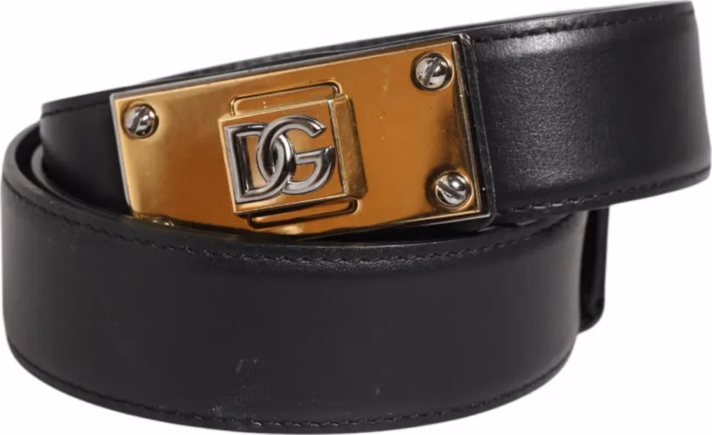 Dolce & Gabbana Black Leather Classic Metal Logo Buckle Belt