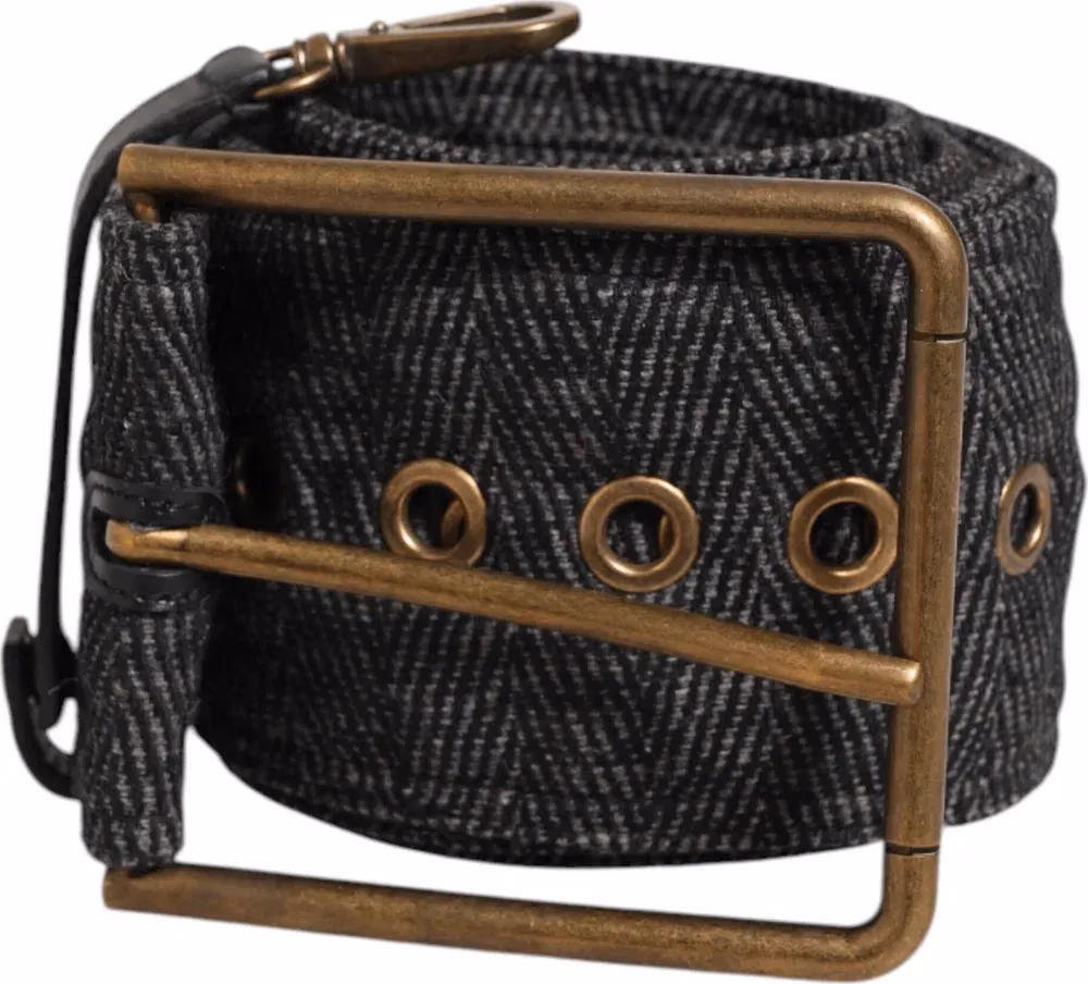 Dolce & Gabbana Grey Fabric Logo Plate Metal Brass Buckle Belt
