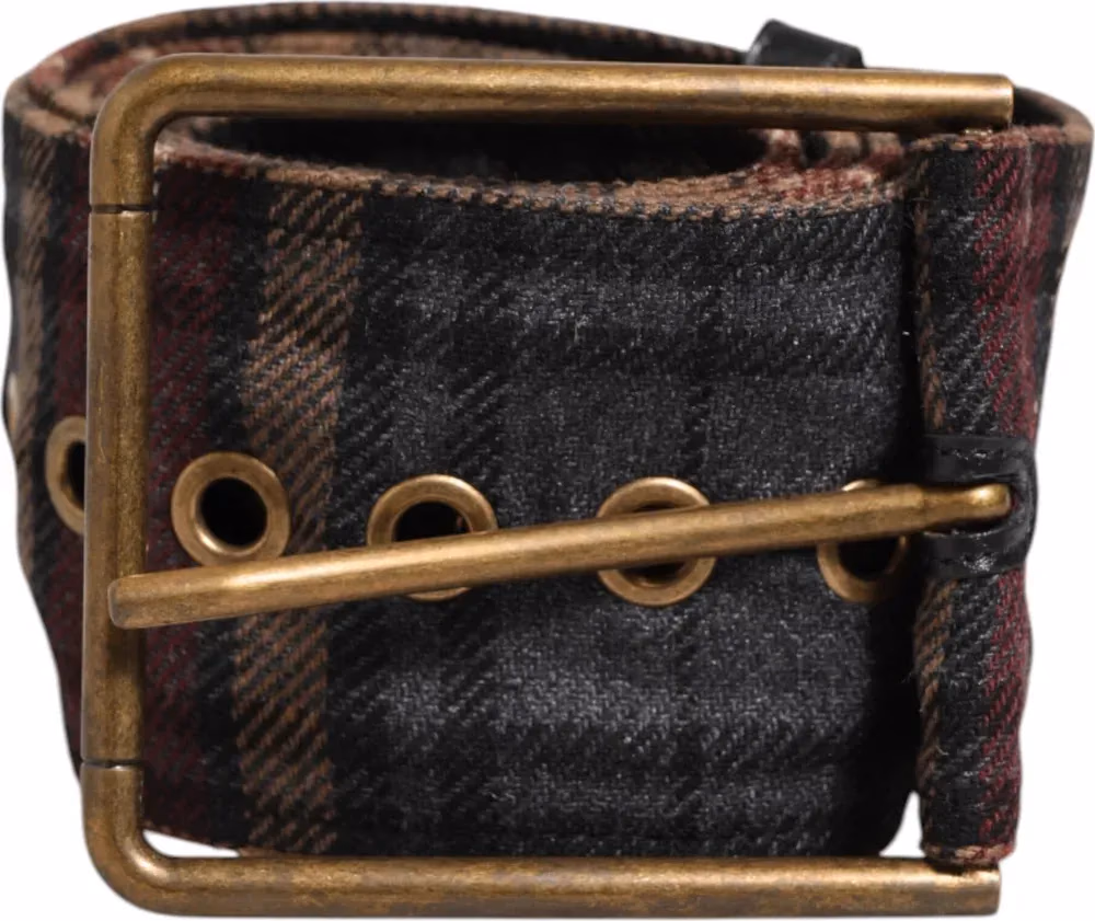 Dolce & Gabbana Plaid Fabric Logo Plate Brass Buckle Belt