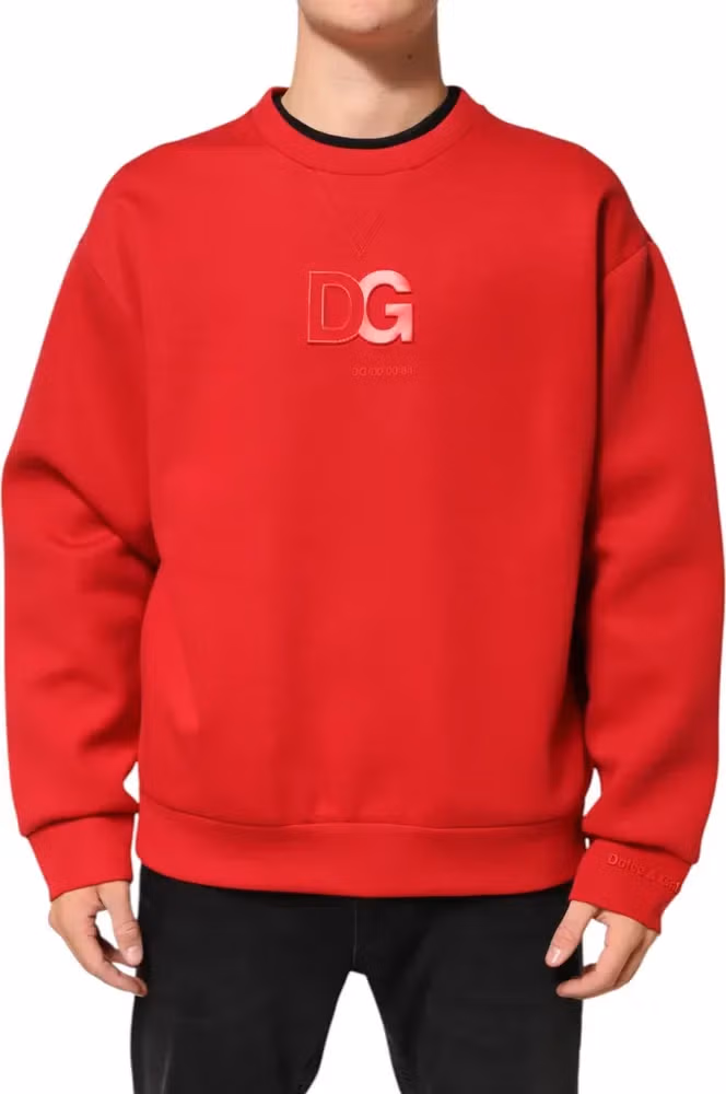 Dolce & Gabbana Red DG Logo Crew Neck Men Sweatshirt Sweater