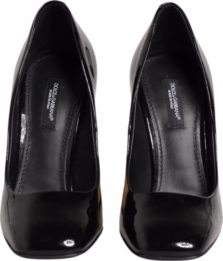 Dolce & Gabbana Black Gold Patent Leather Logo Heels Pumps Shoes