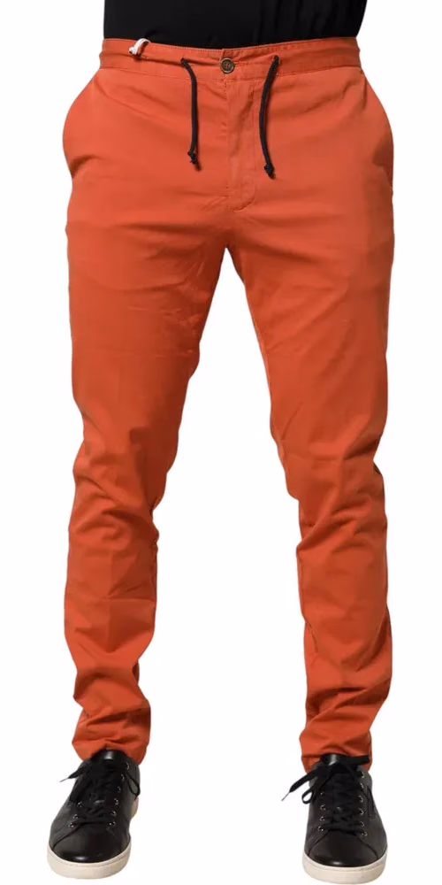 Domenico Tagliente Orange Skinny Fit Men Chino Trouser Pants