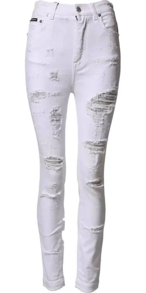 Dolce & Gabbana White Distressed High Waist Denim Jeans
