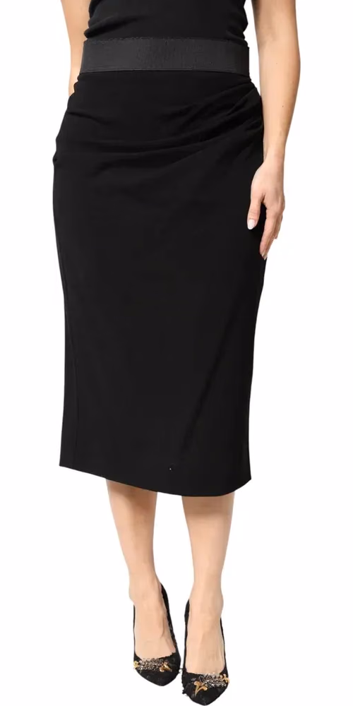Dolce & Gabbana Black Wool High Waist Pencil Cut Midi Skirt