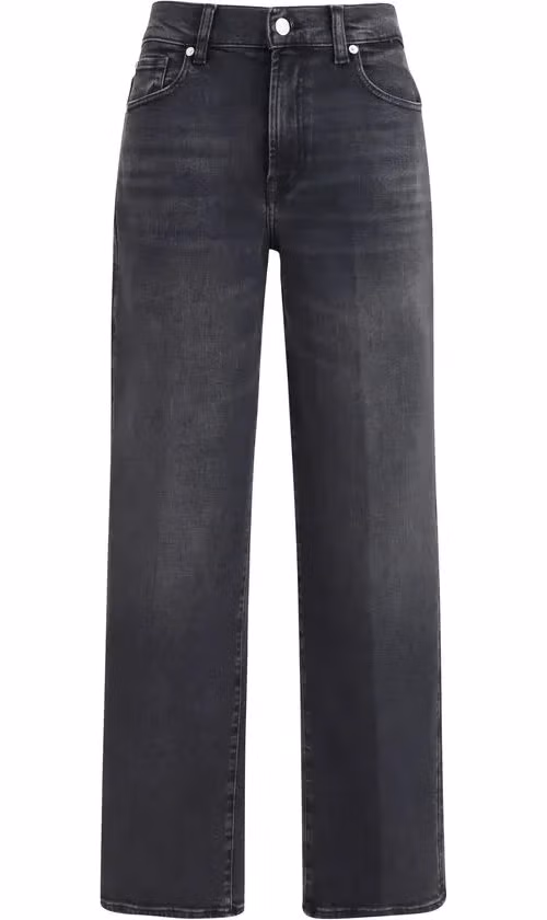 7FOR Black Cotton Straight-Leg Jeans