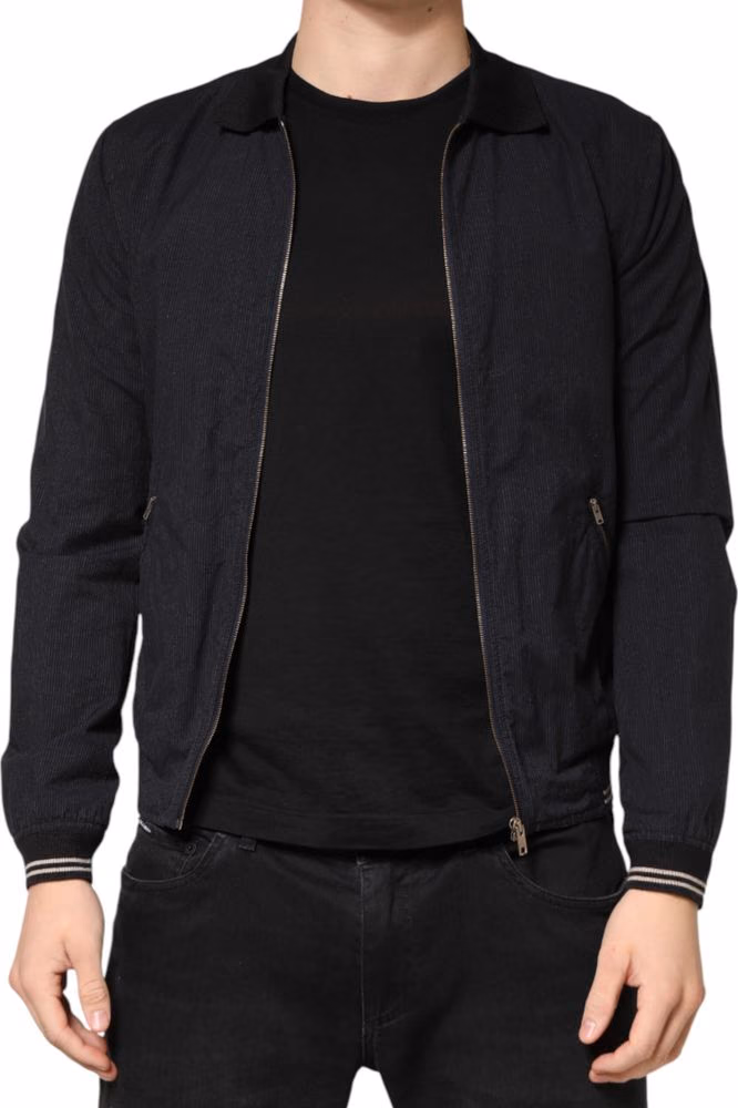 Dolce & Gabbana Dark Blue Cotton Full Zip Bomber Men Jacket